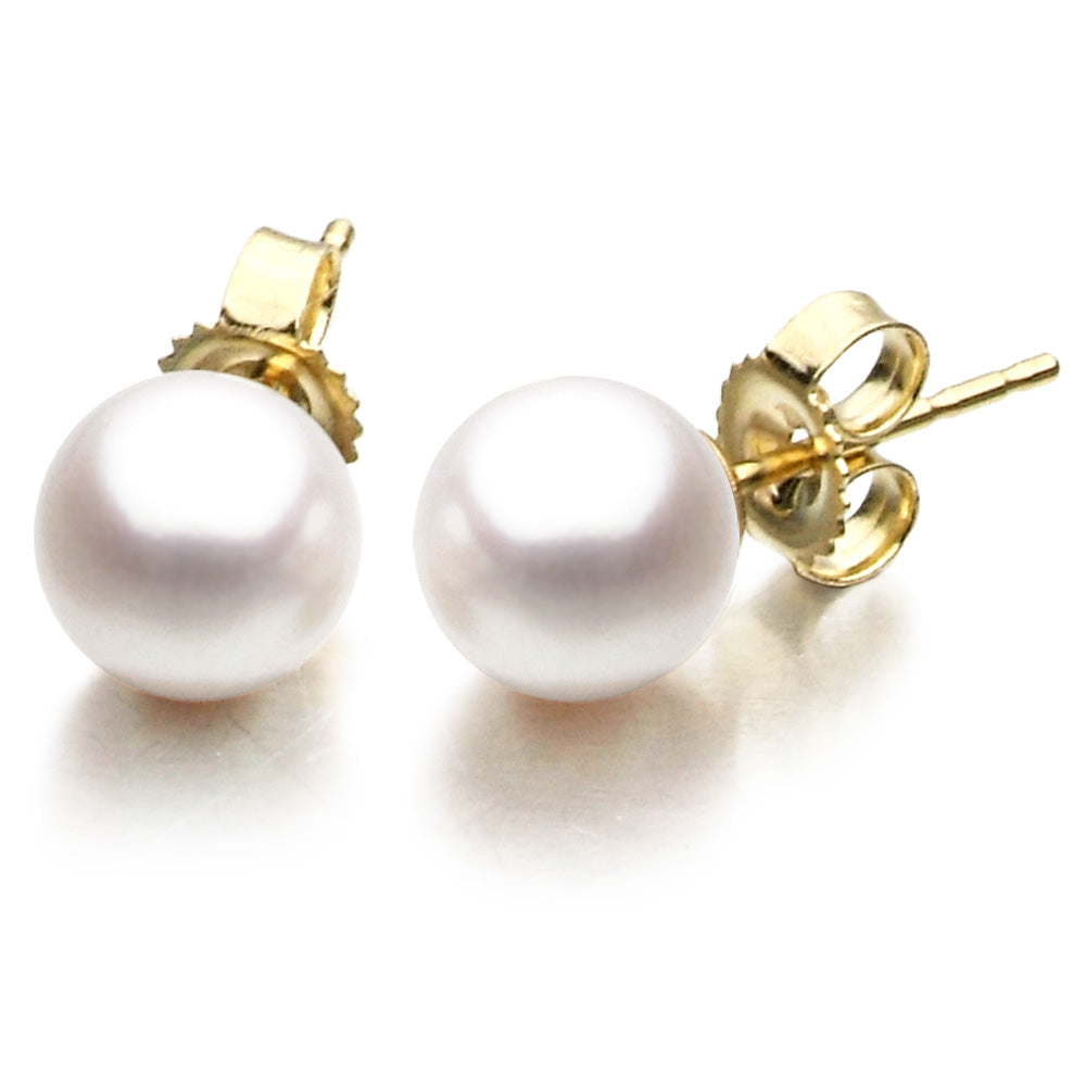 14KT yellow gold pearl stud earrings, cultured Akoya, 4.5-5m...