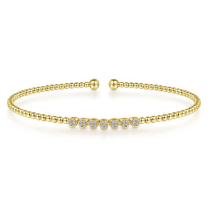 14KT yellow gold Bujukan bead bangle bracelet with cluster d...