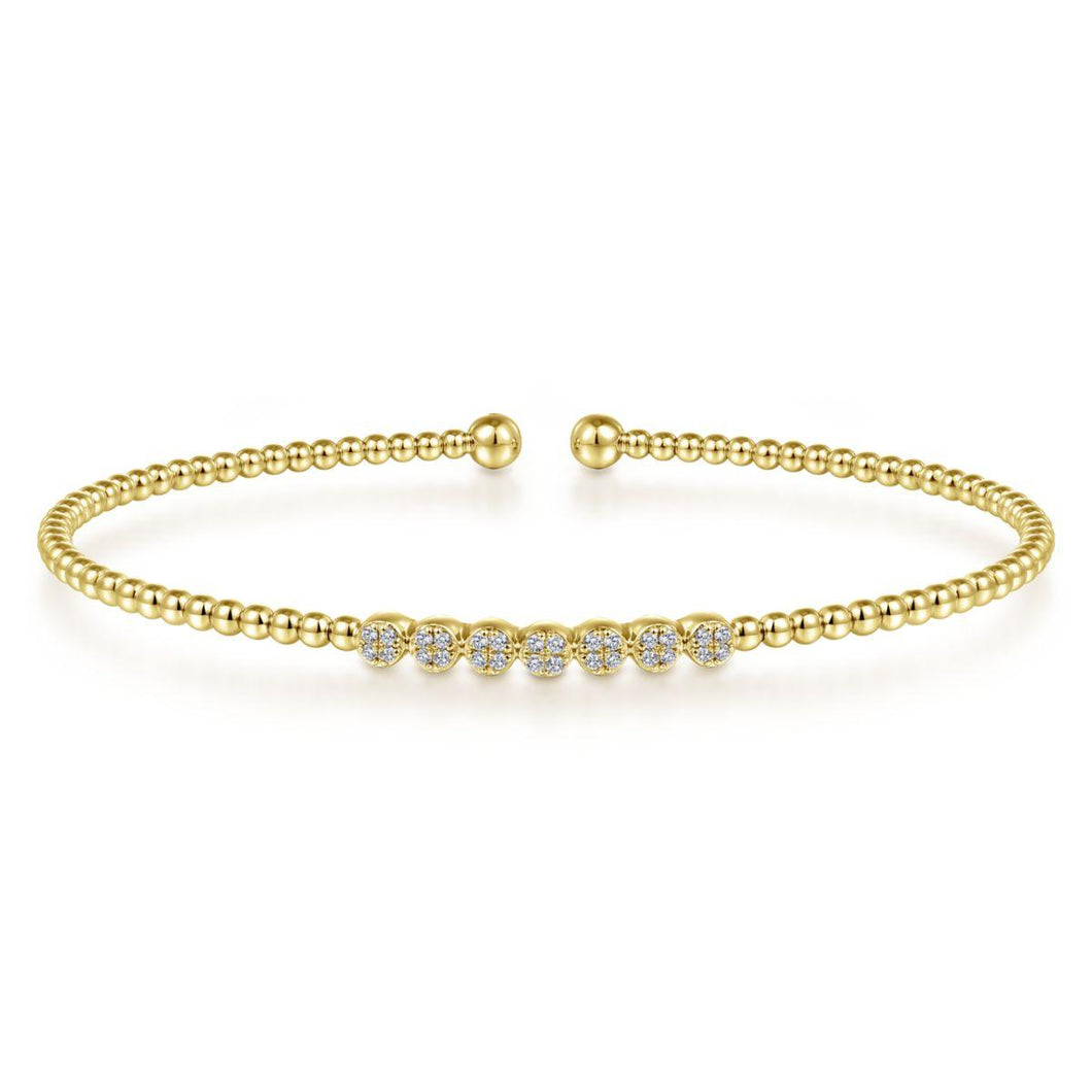 14KT yellow gold Bujukan bead bangle bracelet with cluster d...