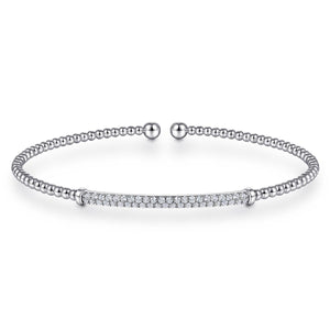 14KT white gold Bujukan bangle bracelet with diamond pave ba...