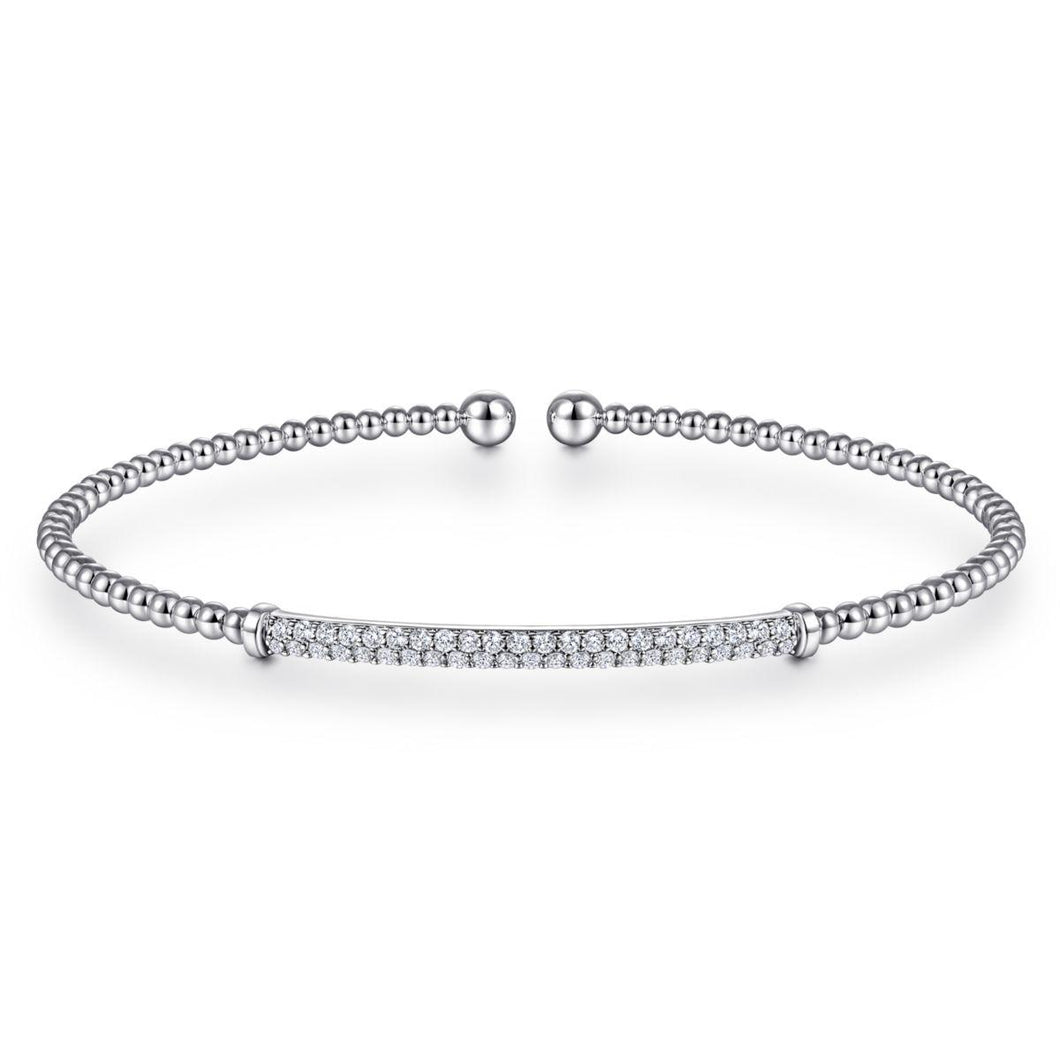 14KT white gold Bujukan bangle bracelet with diamond pave ba...