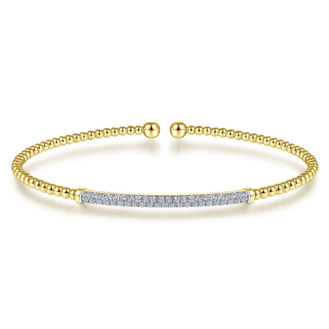 14KT yellow gold Bujukan bangle bracelet with diamond pave b...