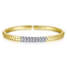 Load image into Gallery viewer, 14KT yellow and white gold chevron bangle bracelet with diam...
