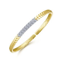 Load image into Gallery viewer, 14KT yellow and white gold chevron bangle bracelet with diam...
