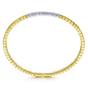 14KT yellow and white gold chevron bangle bracelet with diam...