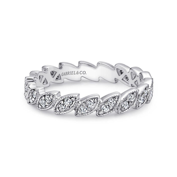 14KT white gold scalloped marquise stackable diamond ring, 0...
