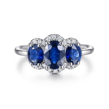 Load image into Gallery viewer, 14KT white gold sapphire (2.03ctw) and diamond oval three st...
