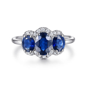 14KT white gold sapphire (2.03ctw) and diamond oval three st...