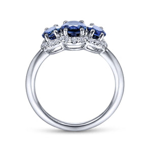 14KT white gold sapphire (2.03ctw) and diamond oval three st...