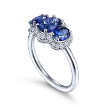 Load image into Gallery viewer, 14KT white gold sapphire (2.03ctw) and diamond oval three st...
