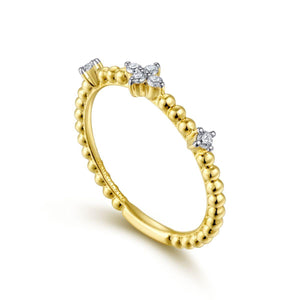 14KT yellow gold diamond station Bujukan ring, 0.1ctw, H/I-S...