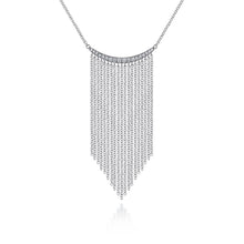 Load image into Gallery viewer, 14KT white gold diamond curved bar and waterfall chain neckl...
