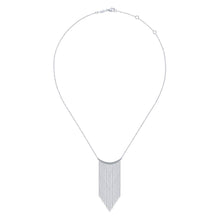 Load image into Gallery viewer, 14KT white gold diamond curved bar and waterfall chain neckl...
