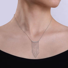 Load image into Gallery viewer, 14KT white gold diamond curved bar and waterfall chain neckl...
