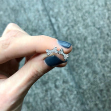 Load image into Gallery viewer, 18KT white gold dog bone earrings with 0.15ctw round diamond...
