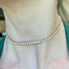 Load image into Gallery viewer, 14KT rose gold choker necklace with 3.79ctw bezel set round ...
