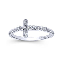 Load image into Gallery viewer, 14K White Gold Sideways Diamond Cross Ring, 0.13ctw H/I-SI

