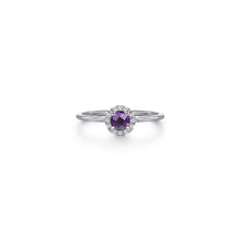 Load image into Gallery viewer, 14K White Gold Amethyst Diamond Halo Promise Ring, 0.06ctw H...
