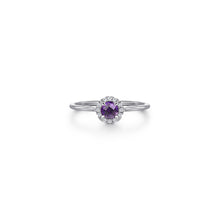 Load image into Gallery viewer, 14K White Gold Amethyst Diamond Halo Promise Ring, 0.06ctw H...
