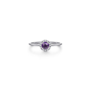 14K White Gold Amethyst Diamond Halo Promise Ring, 0.06ctw H...