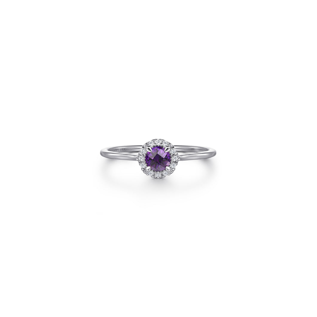14K White Gold Amethyst Diamond Halo Promise Ring, 0.06ctw H...