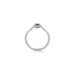 14K White Gold Amethyst Diamond Halo Promise Ring, 0.06ctw H...