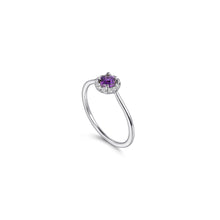 Load image into Gallery viewer, 14K White Gold Amethyst Diamond Halo Promise Ring, 0.06ctw H...
