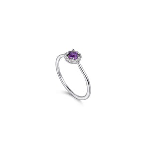 14K White Gold Amethyst Diamond Halo Promise Ring, 0.06ctw H...