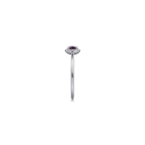 14K White Gold Amethyst Diamond Halo Promise Ring, 0.06ctw H...