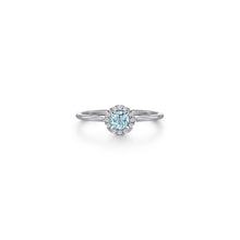 Load image into Gallery viewer, 14K White Gold Aquamarine Diamond Halo Promise Ring, 0.06ctw...
