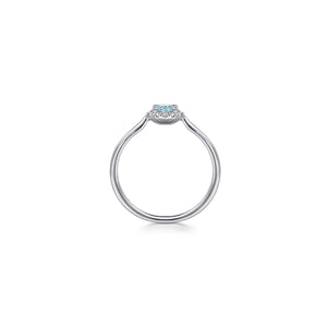 14K White Gold Aquamarine Diamond Halo Promise Ring, 0.06ctw...