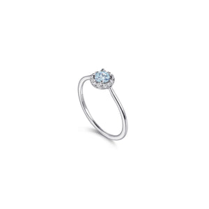 14K White Gold Aquamarine Diamond Halo Promise Ring, 0.06ctw...