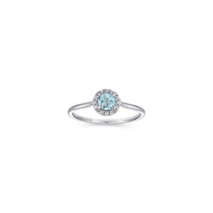 14K White Gold Aquamarine Diamond Halo Promise Ring, 0.06ctw...