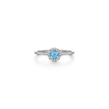 Load image into Gallery viewer, 14K White Gold Blue Topaz and Diamond Halo Promise Ring, 0.0...
