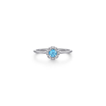 Load image into Gallery viewer, 14K White Gold Blue Topaz and Diamond Halo Promise Ring, 0.0...
