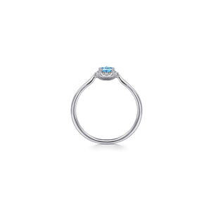 14K White Gold Blue Topaz and Diamond Halo Promise Ring, 0.0...