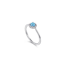 Load image into Gallery viewer, 14K White Gold Blue Topaz and Diamond Halo Promise Ring, 0.0...
