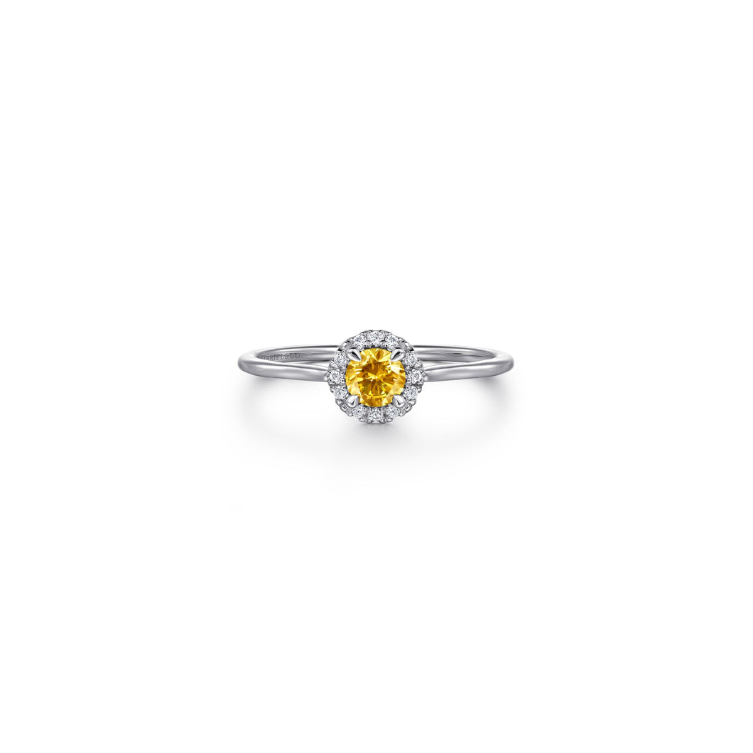 14K White Gold Citrine and Diamond Halo Promise Ring, 0.06ct...