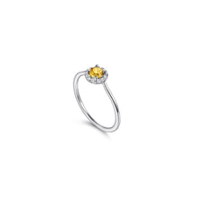 Load image into Gallery viewer, 14K White Gold Citrine and Diamond Halo Promise Ring, 0.06ct...

