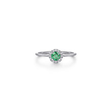 Load image into Gallery viewer, 14K White Gold Emerald and Diamond Halo Promise Ring, 0.06ct...
