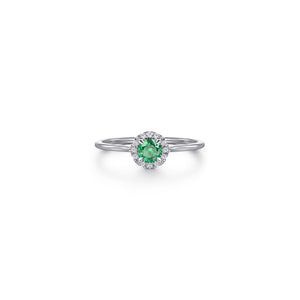 14K White Gold Emerald and Diamond Halo Promise Ring, 0.06ct...