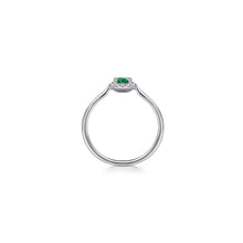 Load image into Gallery viewer, 14K White Gold Emerald and Diamond Halo Promise Ring, 0.06ct...
