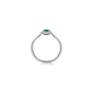 14K White Gold Emerald and Diamond Halo Promise Ring, 0.06ct...