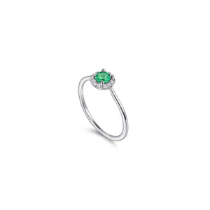 14K White Gold Emerald and Diamond Halo Promise Ring, 0.06ct...