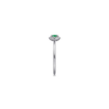 Load image into Gallery viewer, 14K White Gold Emerald and Diamond Halo Promise Ring, 0.06ct...
