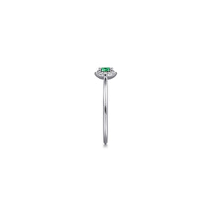 14K White Gold Emerald and Diamond Halo Promise Ring, 0.06ct...