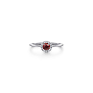 14K White Gold Garnet and Diamond Halo Promise Ring, 0.06ctw...