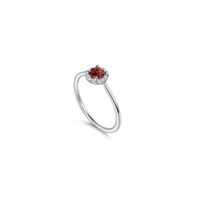 Load image into Gallery viewer, 14K White Gold Garnet and Diamond Halo Promise Ring, 0.06ctw...
