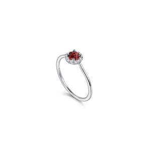 14K White Gold Garnet and Diamond Halo Promise Ring, 0.06ctw...