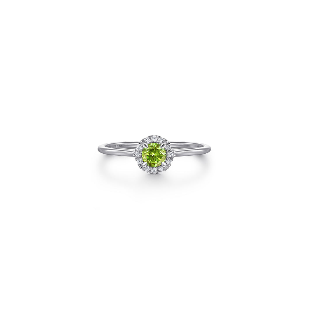 14K White Gold Peridot and Diamond Halo Promise Ring, 0.06ct...